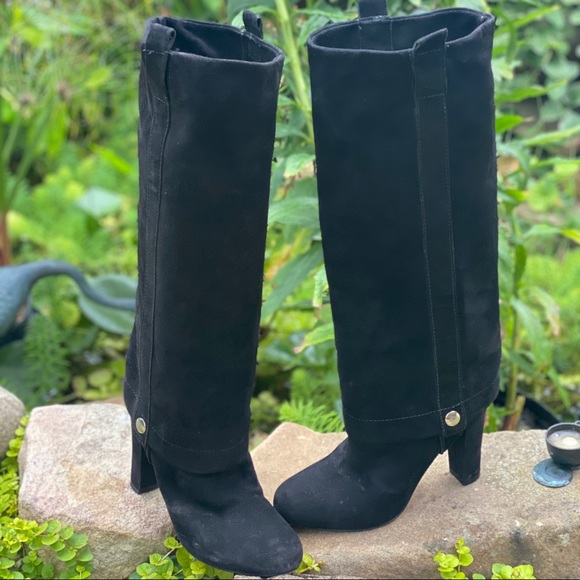 Joan and David Dachoice Black Suede Overlap Chunky Heeled Knee Hi Boots Size 7.5 - Picture 15 of 15